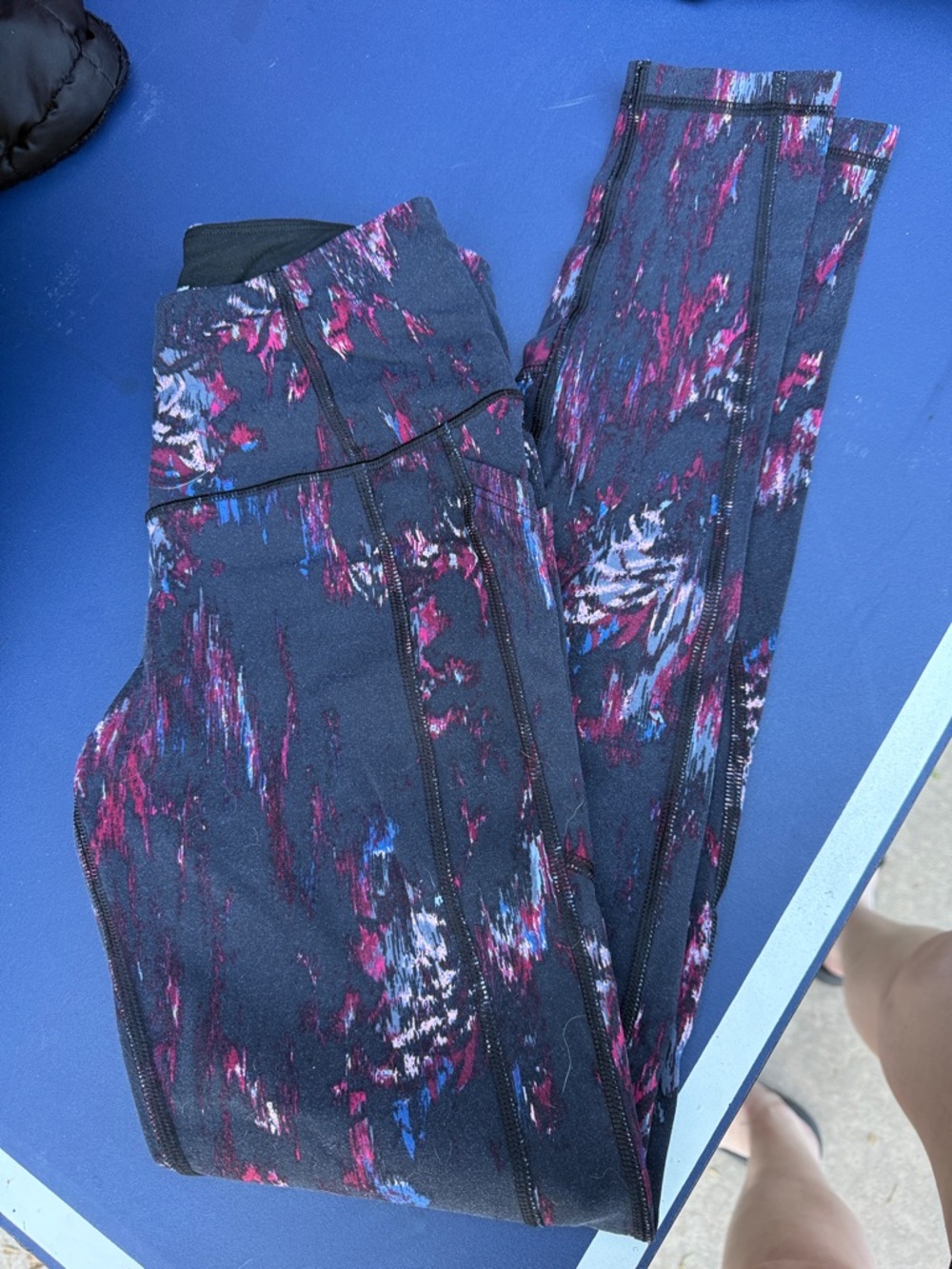 Victoria's Secret Black with Pink & Blue Abstract Print High-Waist Leggings